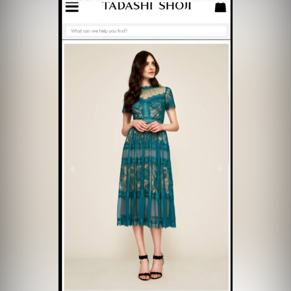 Tadashi Shoji Teal and Gold Lace Dress
